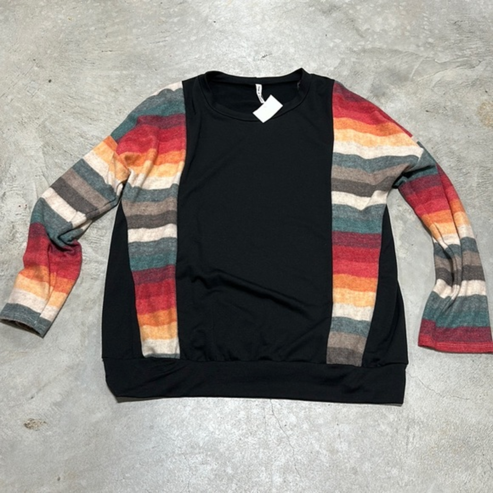 Black top with multi color sleeves / Size L / Now N‎ Forever brand